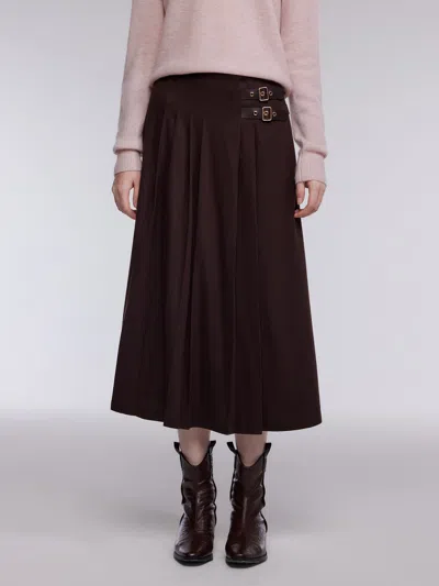 Goelia Dual-buckle A-line Women Pleated Skirt In Brown