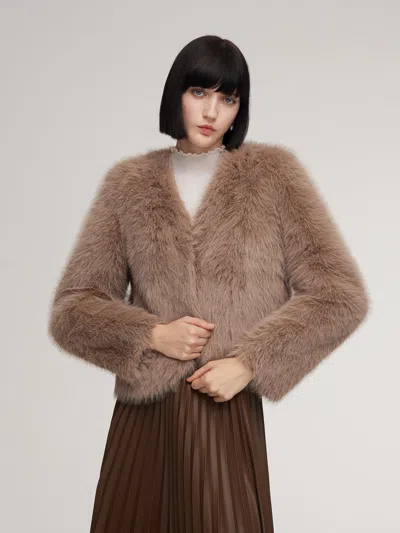 Goelia Eco-friendly Fur V-neck Women Coat In Brown