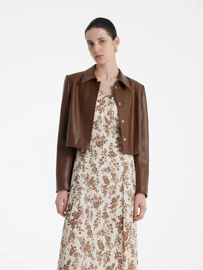 Goelia Eco-friendly Leather Lapel Women Crop Jacket In Brown