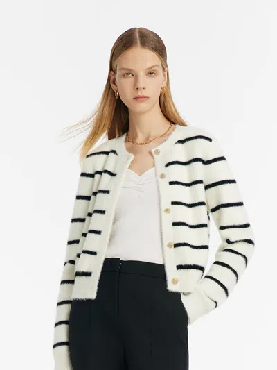 Goelia Eco-friendly Mink Knitted Striped Women Cardigan In Neutral