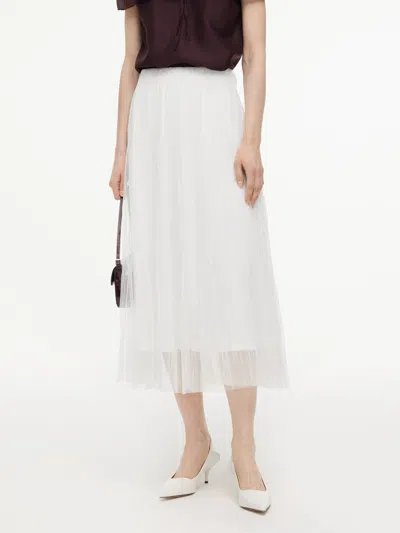 Goelia Elastic Waist A-line Pleated Women Mesh Skirt In Off White