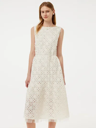 Goelia Embroidered Mesh Women Vest Midi Dress With Belt In White