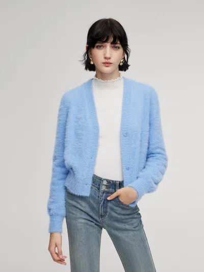 Goelia Faux Mink V-neck Women Cardigan In Blue