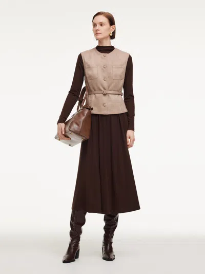 Goelia Faux Suede Vest And Knit Dress Two-piece Set With Belt In Brown
