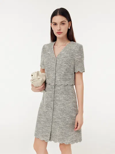 Goelia Faux Two-piece Scallop Hem Women Mini Dress In Gray