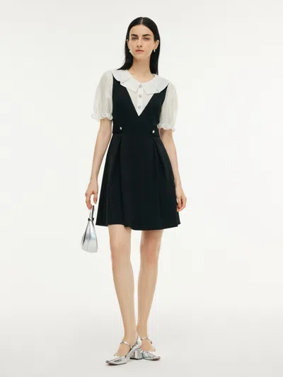 Goelia Faux-layered A-line Women Puff Sleeve Knit Mini Dress In Black