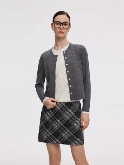 Goelia Faux-layered Cardigan And Plaid Skirt Two-piece Set In Gray