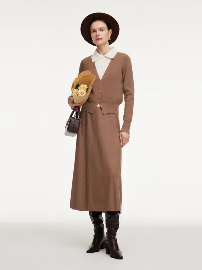 Goelia Faux-layered Knit Top And Skirt Two-piece Set In Brown