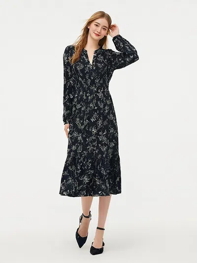 Goelia Floral Print Gathered Waist Women Maxi Dress In Multi