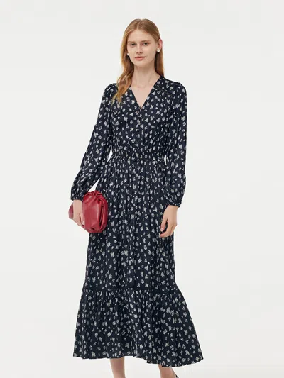 Goelia Floral Print Lantern Slit Sleeve Women Maxi Dress With Scrunchie In Multi