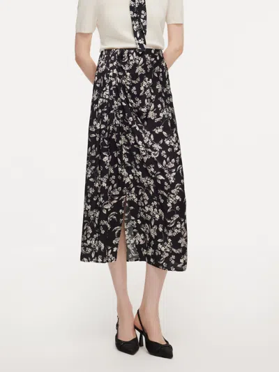 Goelia Floral Print Side Slit Twist Front Women H-line Skirt In Black