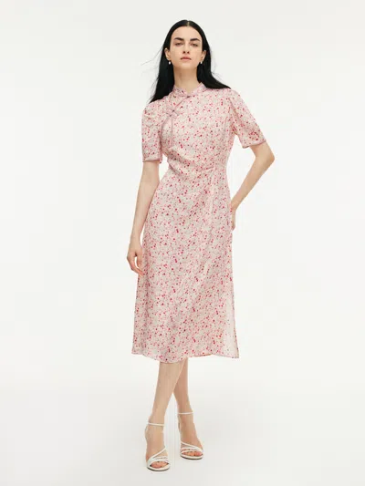 Goelia Floral Print Side Twist Women Qipao Midi Dress In Pink