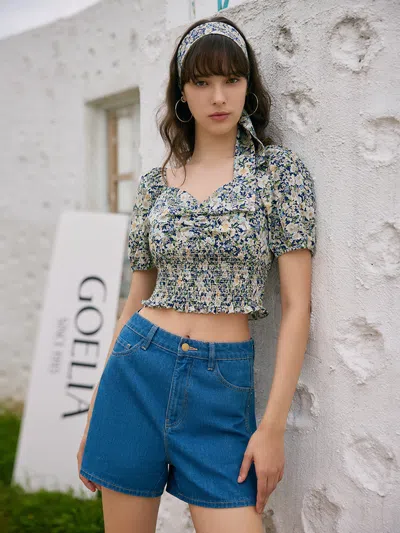 Goelia Floral Print Square Neck Puff Sleeves Women Blouse In Multi