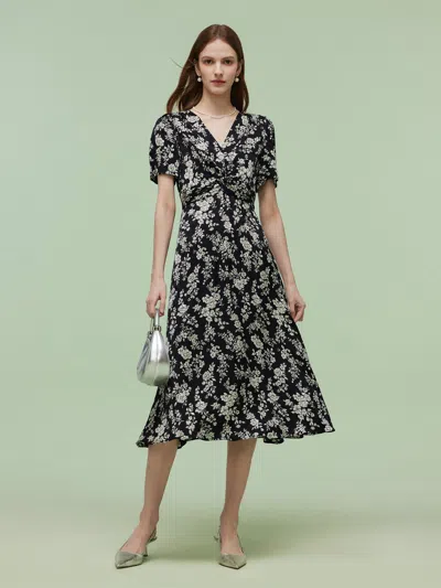 Goelia Floral Print Twist Front Women Midi Dress In Multi