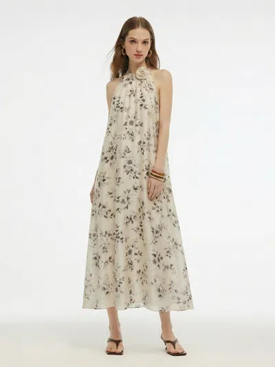 Goelia Floral Print Women Halter Maxi Dress With Ribbon In Multi