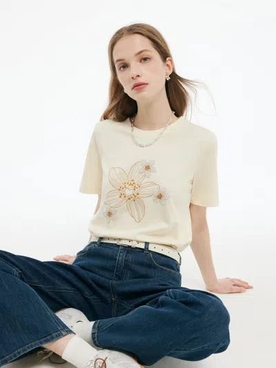 Goelia Flower Print Women Knit T-shirt In Cream