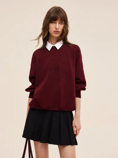Goelia Four-leaf Clover Embroidered Women Sweatshirt In Burgundy