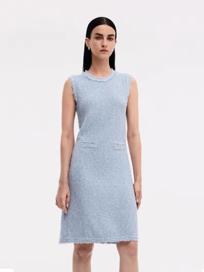 Goelia Frayed Edge Sleeveless Women Knit Mini Dress In Blue
