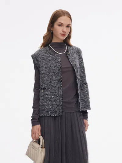 Goelia Frayed Trim Sequins Women Vest In Gray