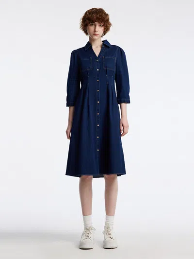 Goelia Gathered Waist Denim Mini Dress In Blue