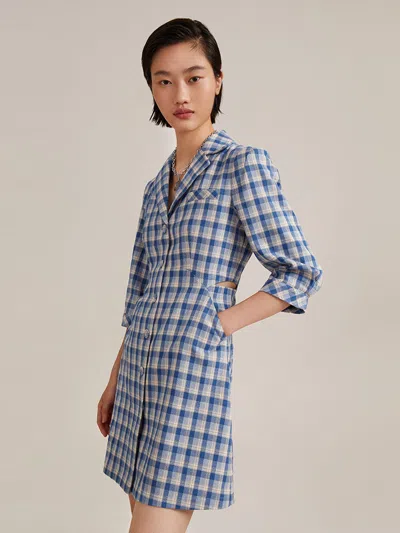 Goelia Gathered Waist Plaid Mini Dress In Blue