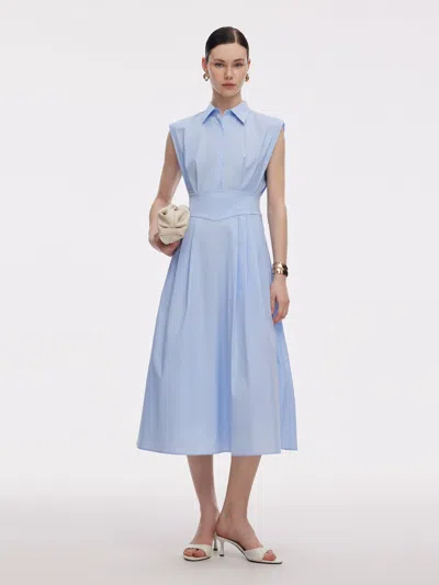 Goelia Gathered Waist Women Sleeveless Shirt Maxi Dress In Blue