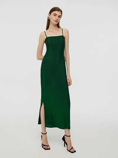 Goelia Glitter Women Party Slip Maxi Dress With Detachable Spaghetti Strap In Green