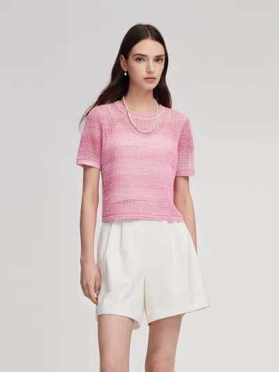 Goelia Gradient Openwork Knit Top And Knit Camisole Two-piece Set In Pink