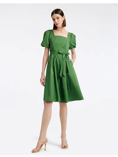 Goelia Green Square Neck Puff Sleeve A-line Mini Dress