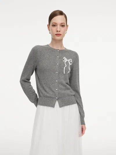 Goelia Hand-sewn Bow Beaded Button Women Cardigan In Gray