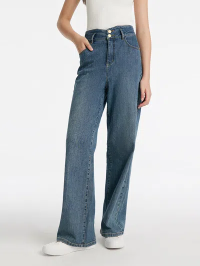 Goelia High-waisted Loose Straight Full Length Women Jeans In Blue