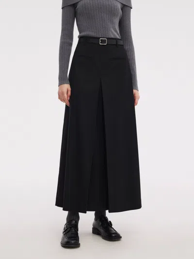 Goelia H-line Pleated Women Skirt With Belt In Black