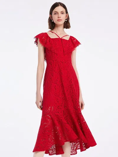Goelia Hollow Lace Midi Dress In Red