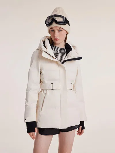 Goelia Hooded Gathered Waist Short Goose Down Garment In White