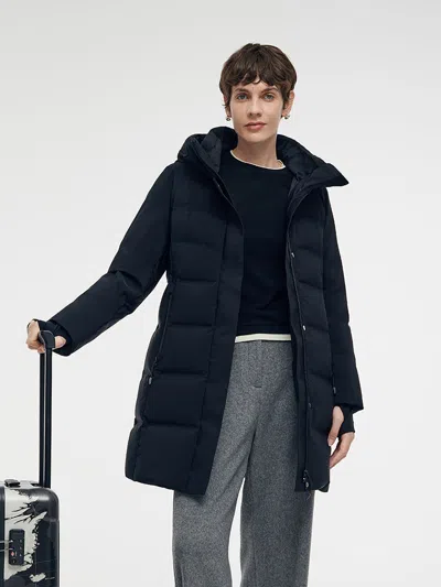 Goelia Hooded Goose Down Coat With Knit Cuff In Multi