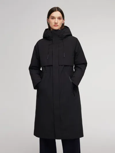Goelia Hooded Unisex Goose Down Trench Coat In Black