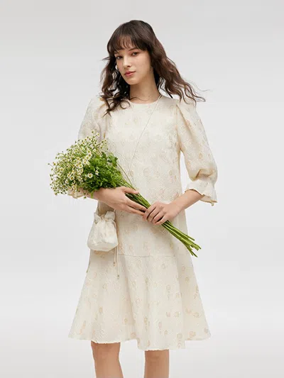 Goelia Jacquard A-line Ruffle Women Midi Dress With Bag In White