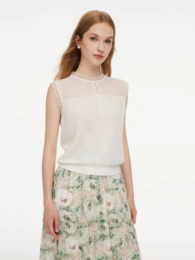 Goelia Jacquard Cut Out Neckline Women Ruffle Knit Tank Top In White