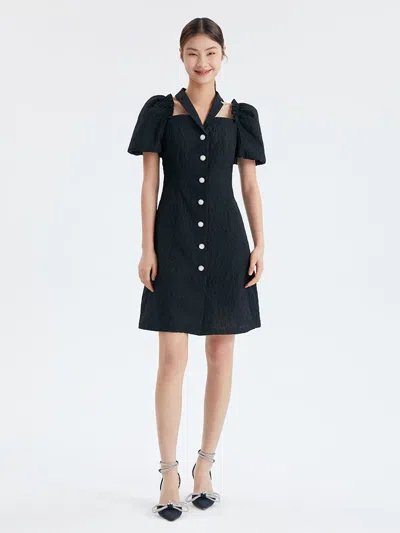 Goelia Jacquard Halter A-line Mini Dress In Black