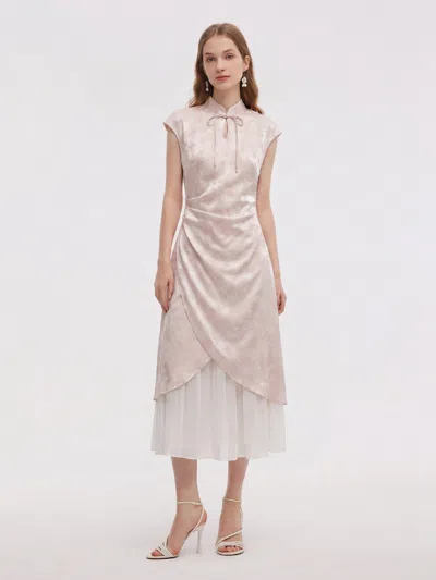 Goelia Jacquard Patchwork Women Qipao Maxi Dress In White