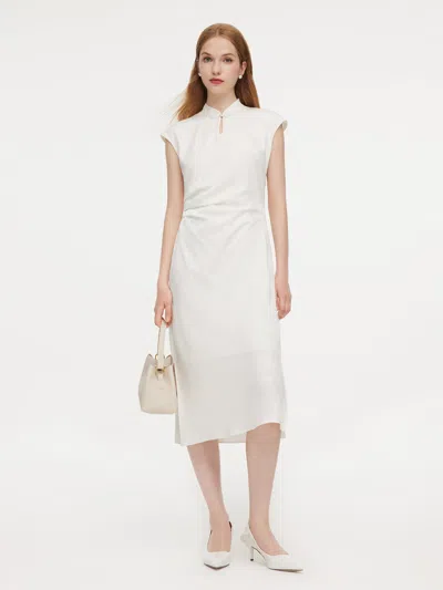 Goelia Jacquard Ruched Waist Women Qipao Maxi Dress In White