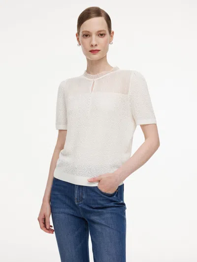 Goelia Jacquard Ruffle Neck Women Knit Top In Off White