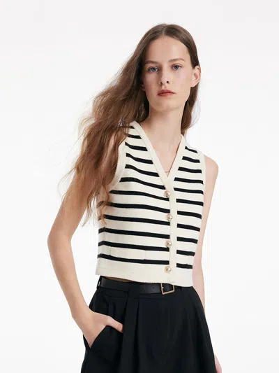 Goelia Knit Striped V-neck Vest Cardigan In Multi