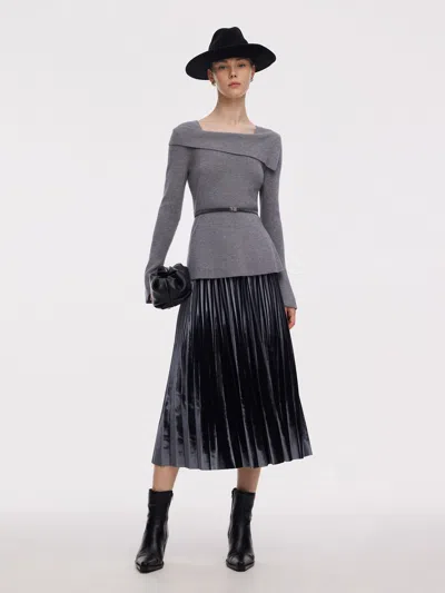 Goelia Knit Top And Pleated Skirt Two-piece Set In Blue