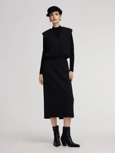 Goelia Knit Vest & Mock Neck Top & Skirt Three-piece Set In Gray