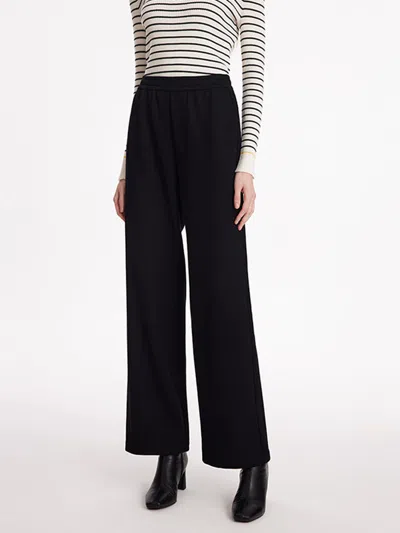 Goelia Knitted Straight Women Pants With Elastic Waistband In Black