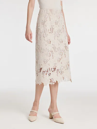 Goelia Lace Floral-shaped Openwork Slit Women Half Skirt In Neutral