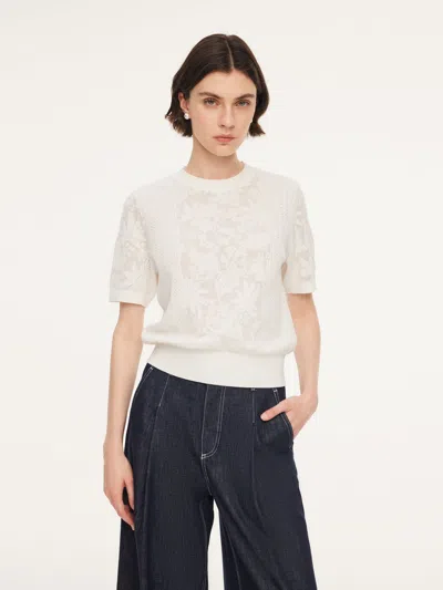 Goelia Lace Jacquard Round Neck Women Knit Top In Blue