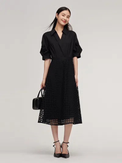 Goelia Lace Patchwork Women Maxi Dress In Black
