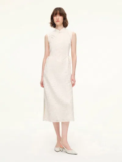 Goelia Lace Sequins Adjustable Drawstring Waist Women Qipao Midi Dress In Neutral